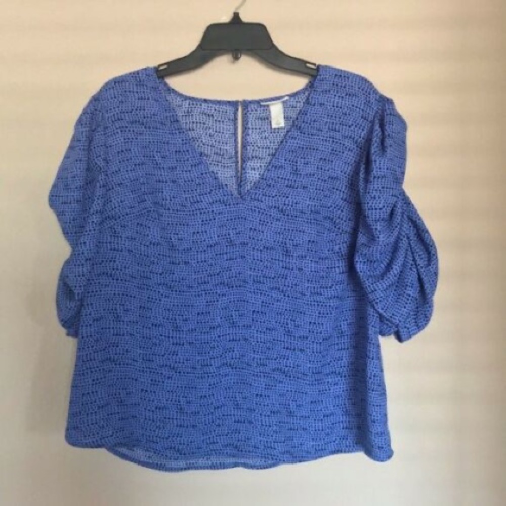 Ava & ViV blue short puff sleeve 1X blouse
